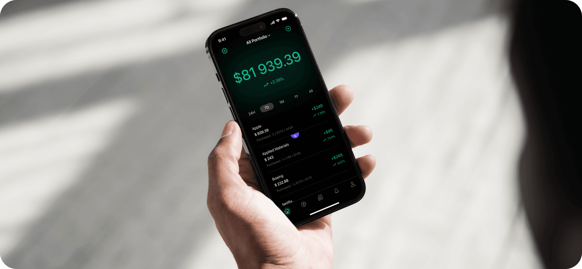 Portfolio management application for tracking the full stock portfolio in real time